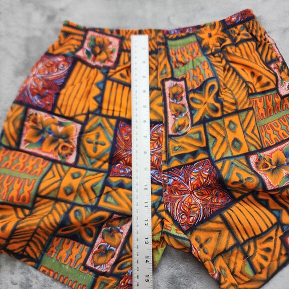 Vintage Sunset Highway Swim Trunks Mens M Orange Tribal Floral Surf Lined Shorts - Picture 7 of 10